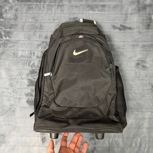 Nike Rolling Backpack Black Canvas Travel School Bag Retractable Handle Wheels